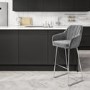 Grey Velvet Bar Stool with Back - 77cm - Logan