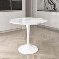 Small Round White Marble Effect Dining Table - Seats 4 - Aura