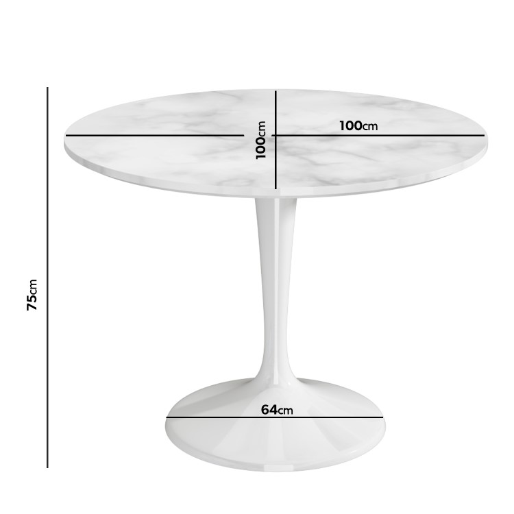 Small Round White Marble Effect Dining Table - Seats 4 - Aura