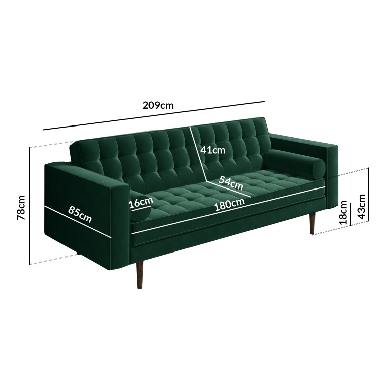 Green Velvet 3 Seater Sofa - Elba
