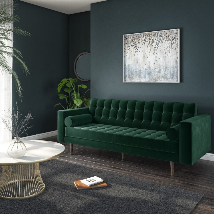 Green Velvet 3 Seater Sofa - Elba