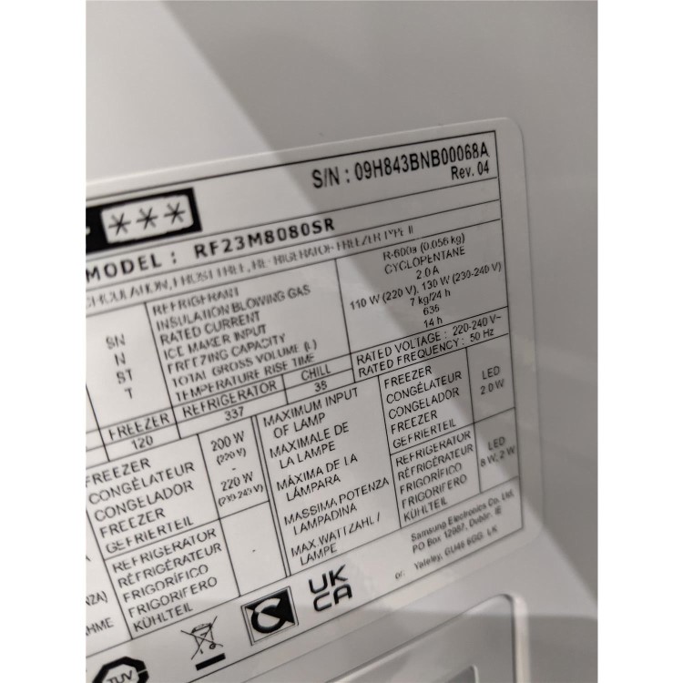 Refurbished Samsung RF23M8080SR Freestanding 457 Litre 70/30 Frost Free American Fridge Freezer
