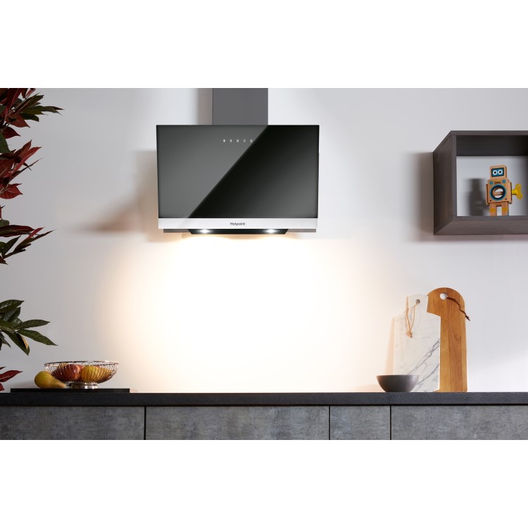 Refurbished Hotpoint PHVP87FLTK 80cm Angled Cooker Hood Black