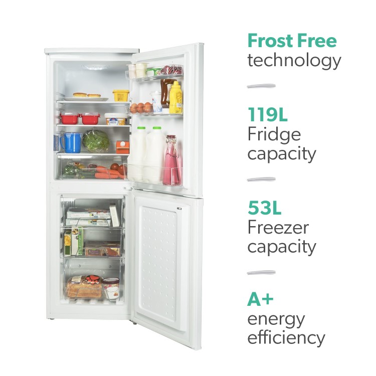 Refurbished electriQ 172 Litre Freestanding Fridge Freezer 50/50 Split Frost Free 50cm Wide - White