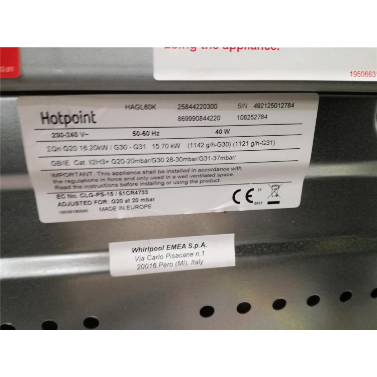 Refurbished Hotpoint HAGL60K 60cm Gas Cooker