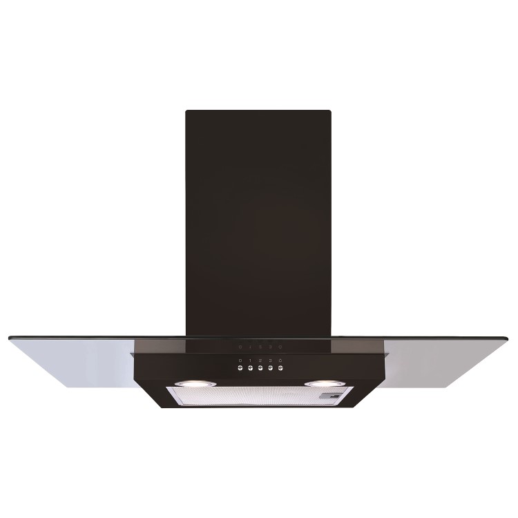 CDA 90cm Flat Glass Chimney Cooker Hood - Black