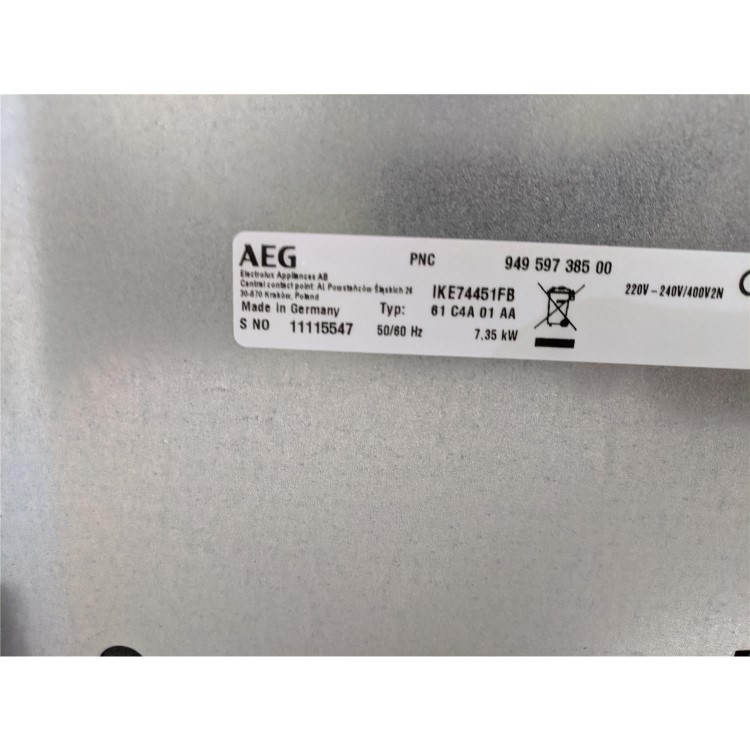 Refurbished AEG IKE74451FB 71cm Four Zone Induction Hob With FlexBridge Zone With Bevelled Edges