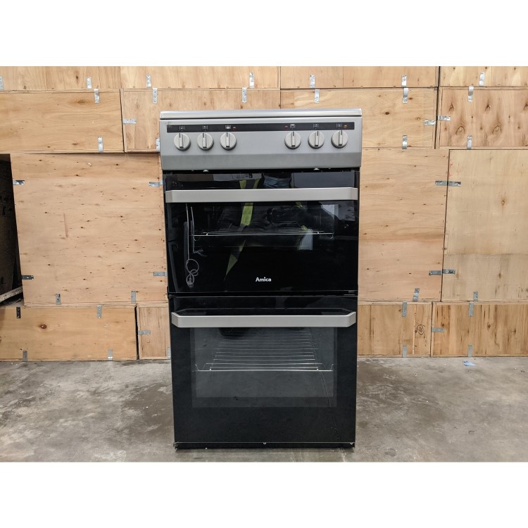 Refurbished Amica AFC5100SI 50cm Double Cavity Electric Cooker with Ceramic Hob Silver