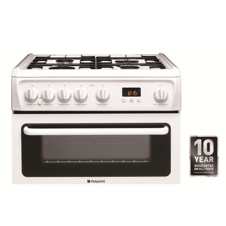 Refurbished Hotpoint HAG60P 60cm Double Oven Gas Cooker White