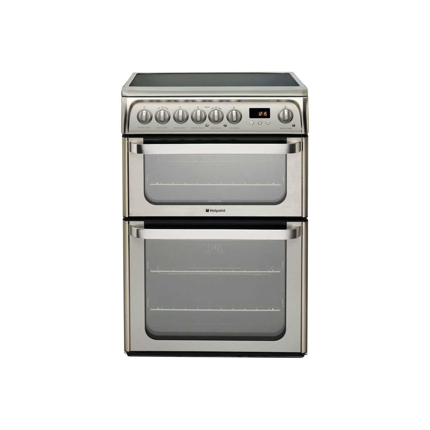 Hotpoint Ultima 60cm Double Oven Electric Cooker with Ceramic Hob Stainless Steel BuyItDirect.ie