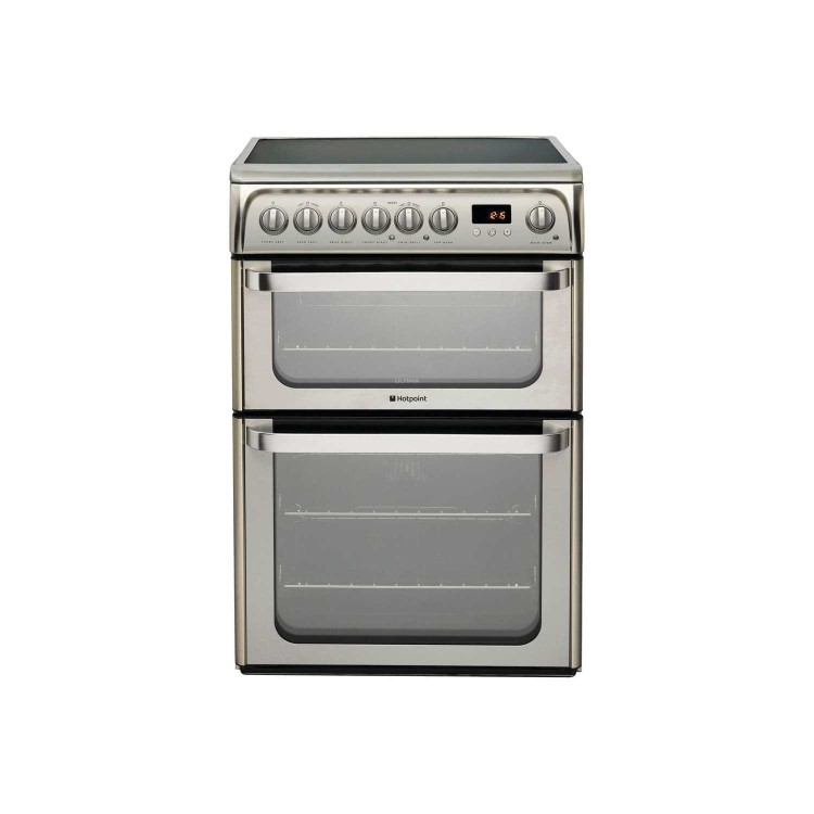 Refurbished Hotpoint HUE61XS 60cm Double Oven Electric Cooker With Ceramic Hob