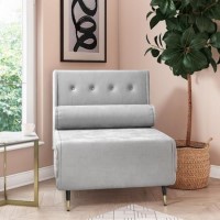 Single Sofa Bed in Silver Grey Velvet with Bolster Cushion - Eleni