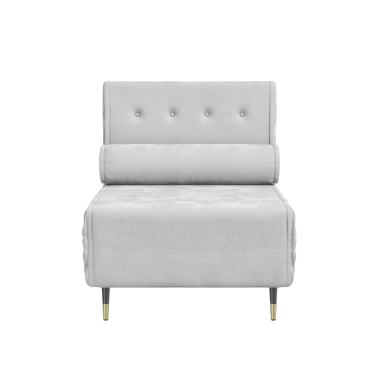 Single Sofa Bed in Silver Grey Velvet with Bolster Cushion - Eleni