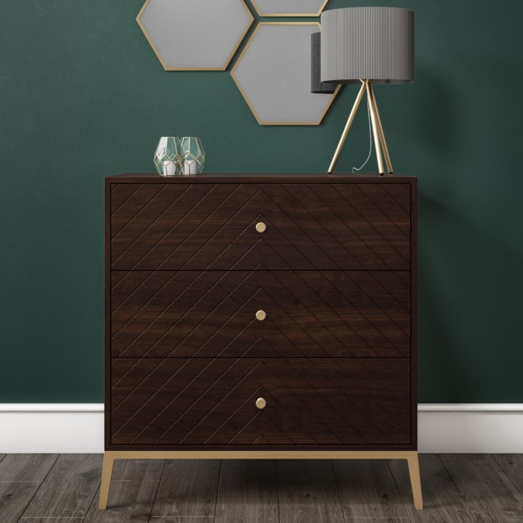Jude Chevron Chest of Drawers in Dark Wood