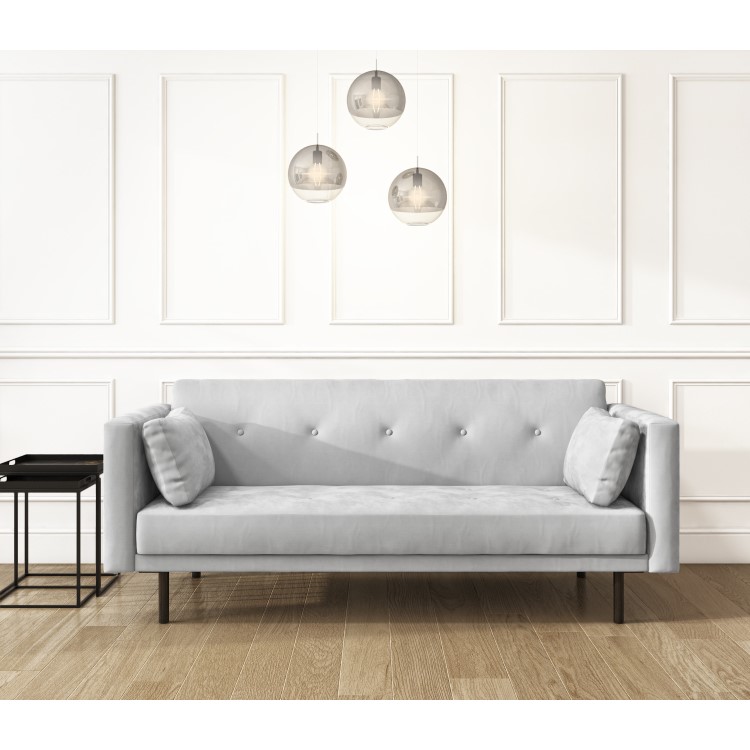 Grey 3 Seater Velvet Sofa Bed with Cushions - Rory