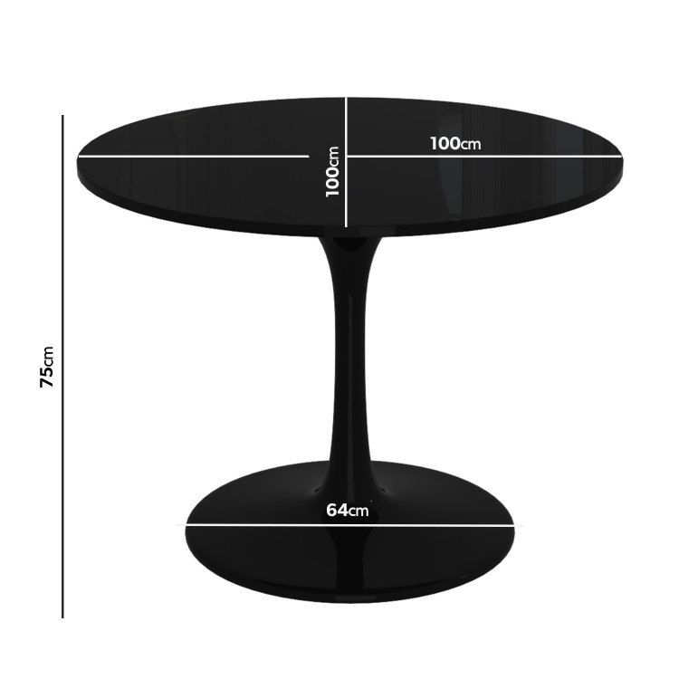 Black Round High Gloss 100cm Dining Table - Seats 4 - Aura