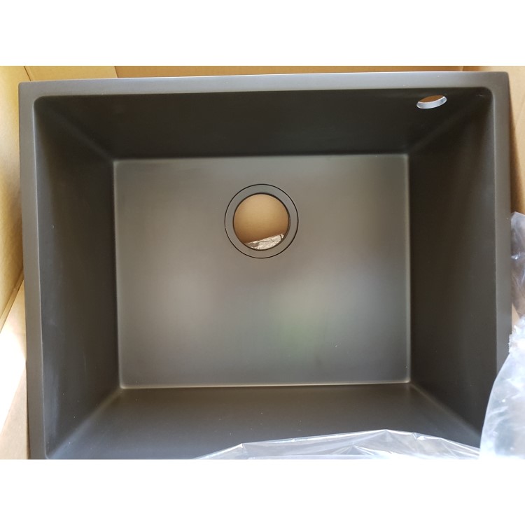 GRADE A2 - Single Bowl Undermount Black Granite Composite Kitchen Sink - Enza Madison