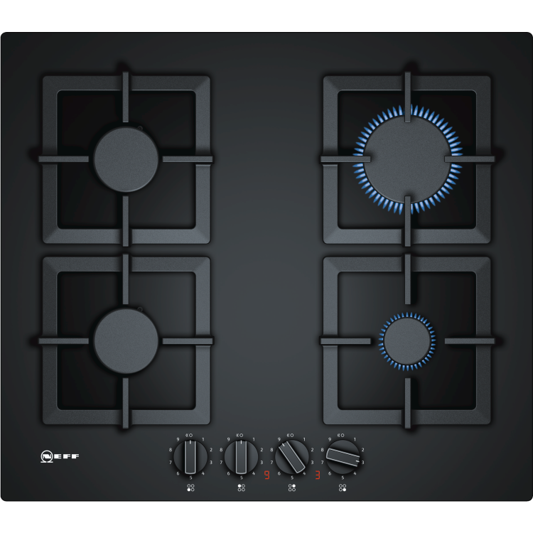 Neff N70 59cm Gas on Glass 4 Burner Gas Hob with Digital Display - Black