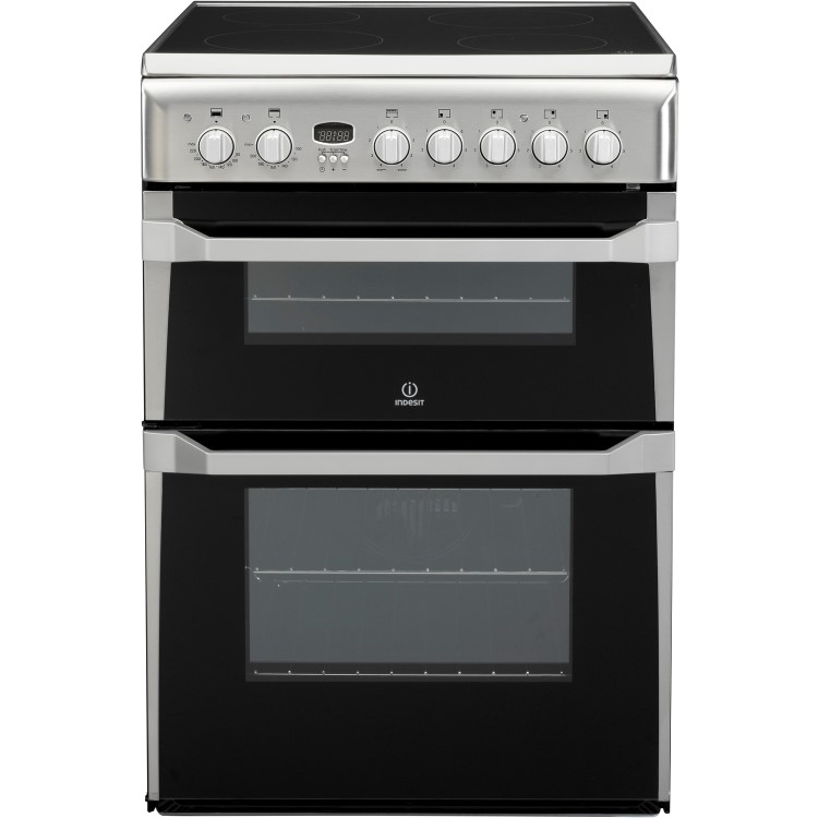 Indesit 60cm Double Oven Electric Cooker with Ceramic Hob - Stainless Steel