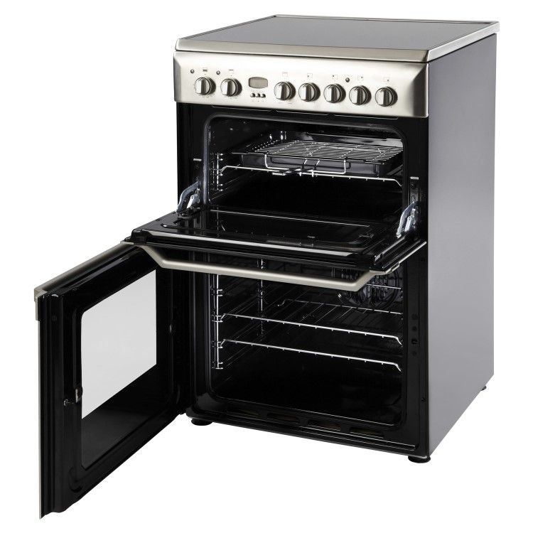 Indesit 60cm Double Oven Electric Cooker with Ceramic Hob - Stainless Steel