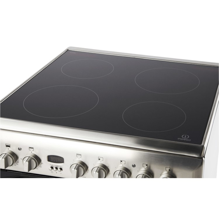 Indesit 60cm Double Oven Electric Cooker with Ceramic Hob - Stainless Steel