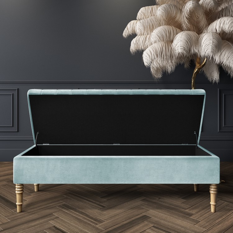 Safina Striped Top Storage Bench in Duck Egg Blue Velvet