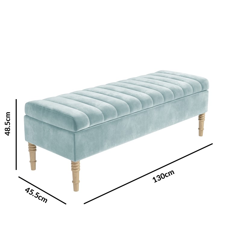 Safina Striped Top Storage Bench in Duck Egg Blue Velvet