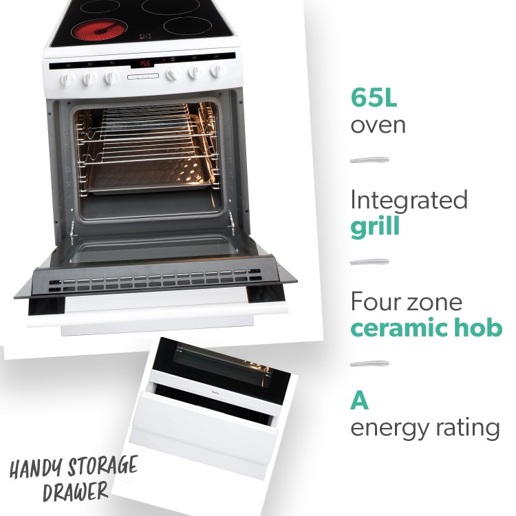 Refurbished Amica 608CE2TAW 60cm Single Fan Oven Electric Cooker With Ceramic Hob White