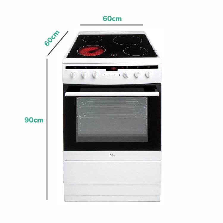 Refurbished Amica 608CE2TAW 60cm Single Fan Oven Electric Cooker With Ceramic Hob White
