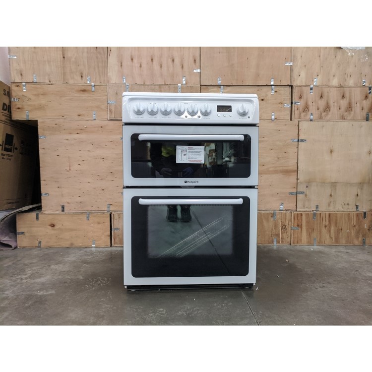 Refurbished Hotpoint HAE60P 60cm Double Oven Electric Cooker White
