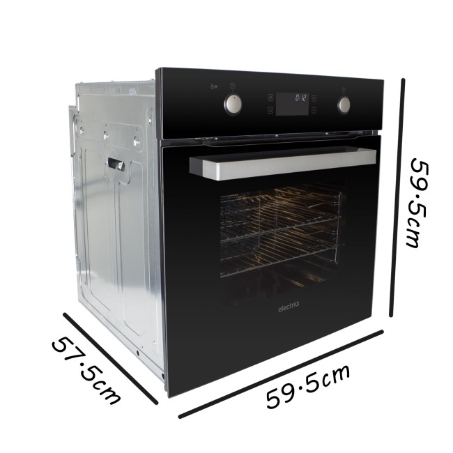 electriQ 68L Plug In Pyrolytic Self Cleaning Electric Single Oven - Black