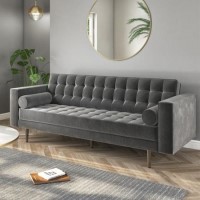 Grey Velvet 3 Seater Mid Century Quilted Sofa - Elba