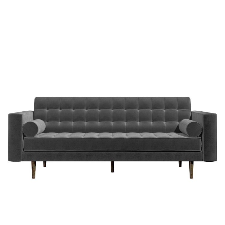 Grey Velvet 3 Seater Mid Century Quilted Sofa - Elba