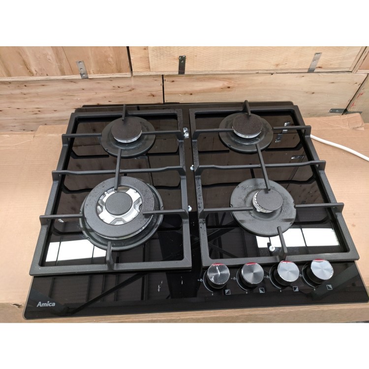 Refurbished Amica AGVH6250BL 60cm 4 Burner Gas on Glass Hob Black