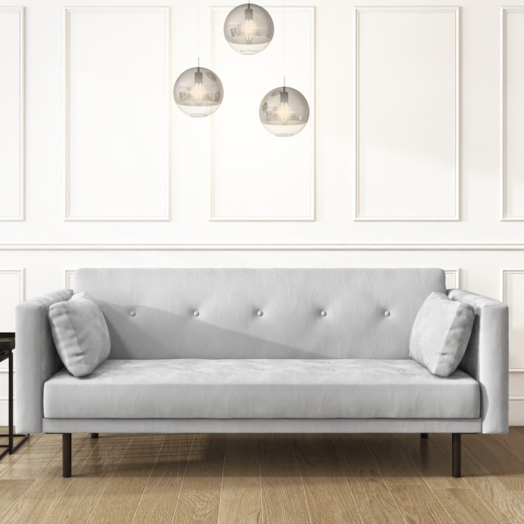 Grey 3 Seater Velvet Sofa Bed with Cushions - Rory
