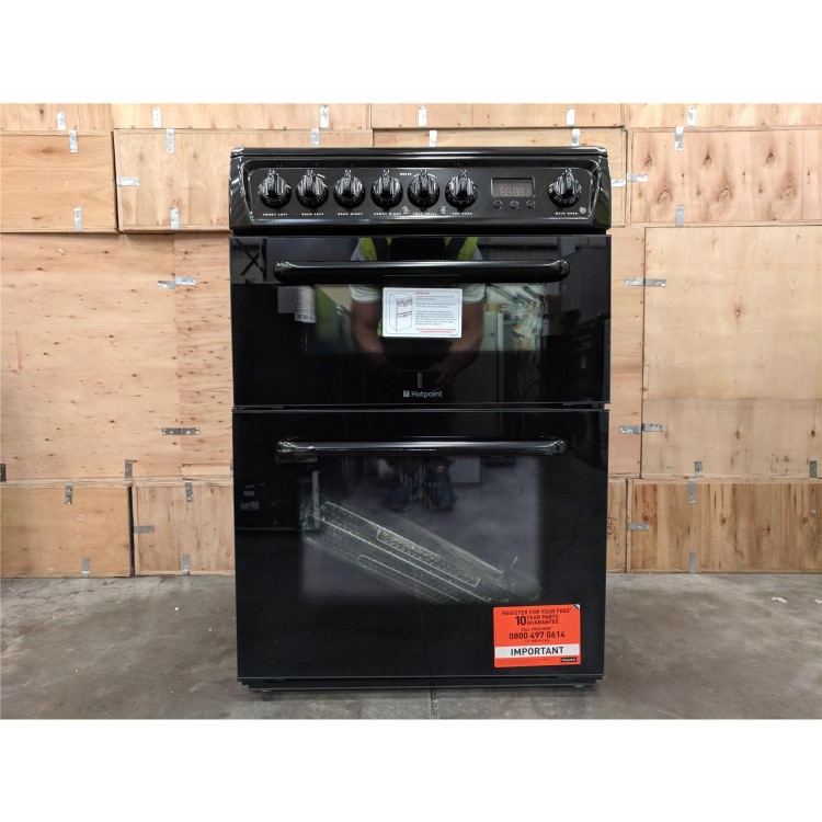 Refurbished Hotpoint HAE60KS 60cm Double Oven Electric Cooker Black