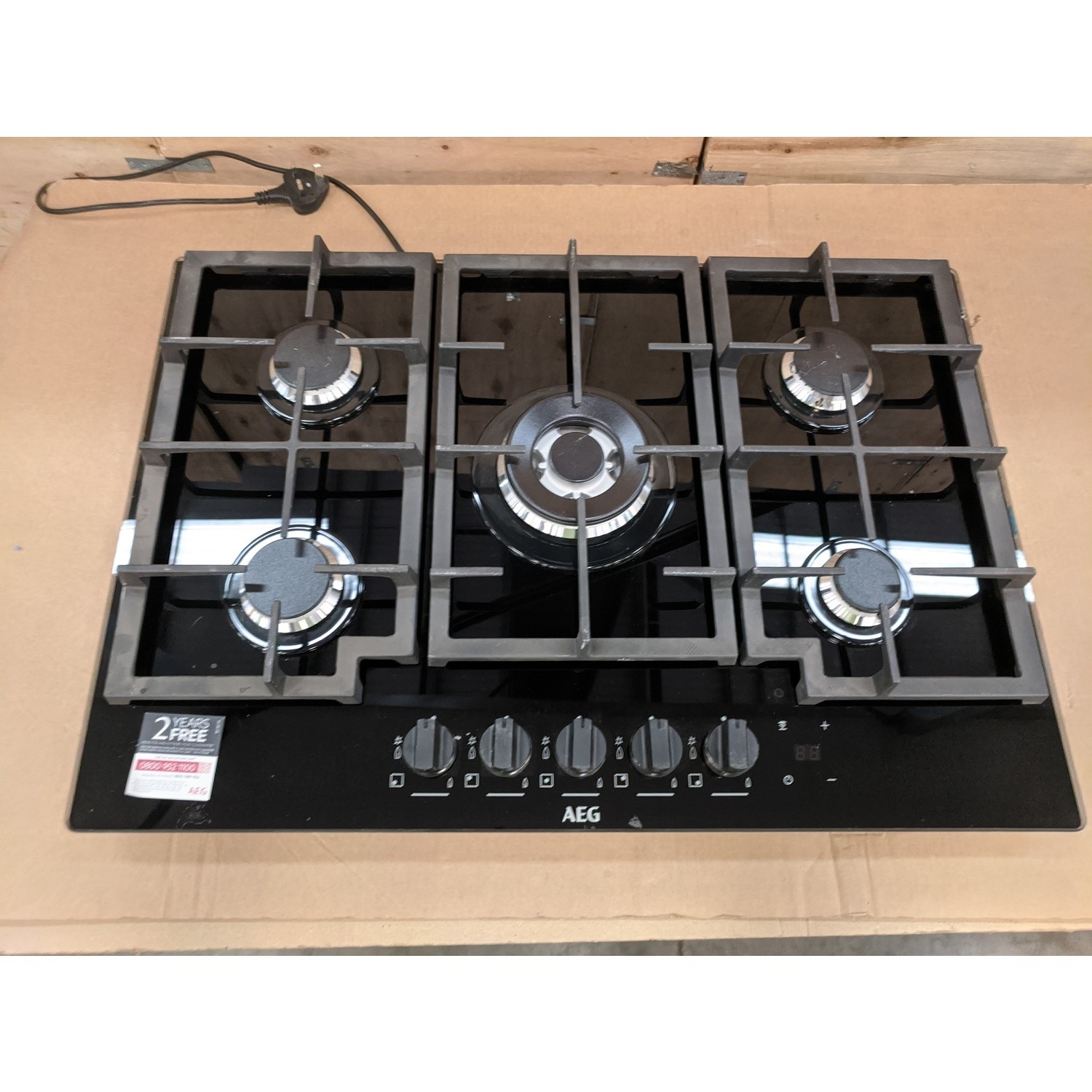 Refurbished AEG HKB75NB540 74cm Gas on Glass 5 Burner Gas Hob Black