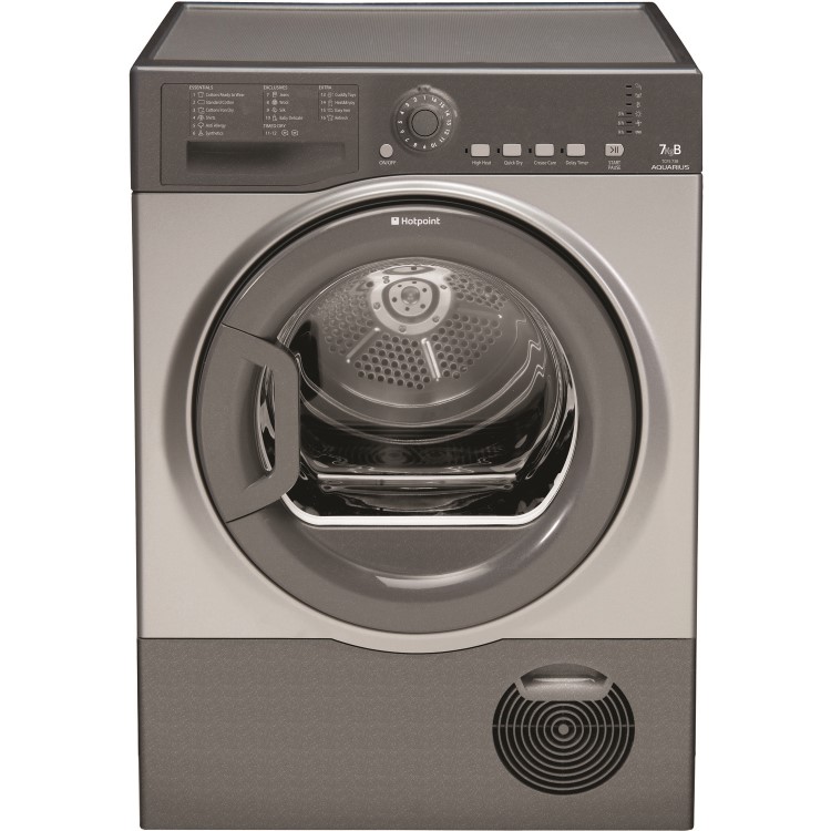 Refurbished HOTPOINT TCFS73BGG Aquarius 7kg Freestanding Condenser Sensor Tumble Dryer Graphite