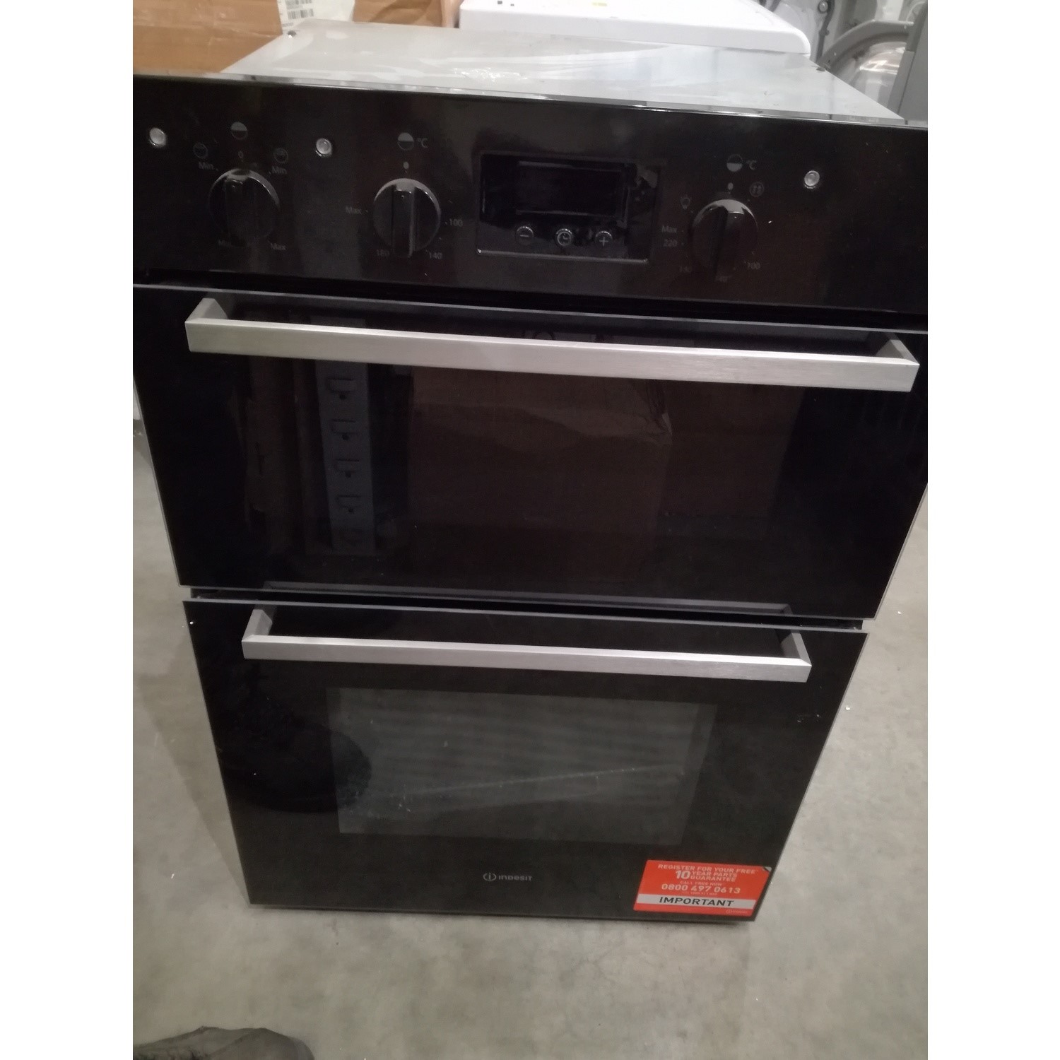 Refurbished Indesit Aria IDD6340BL Double Built In Electric Oven Black