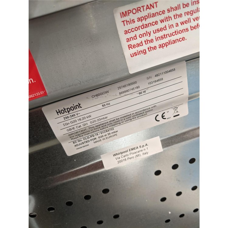 Refurbished Hotpoint CH60GCIW 60cm Gas Cooker