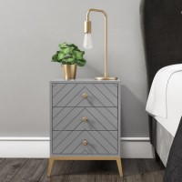 Ezra Chevron 3 Drawer Bedside Table in Pale Grey