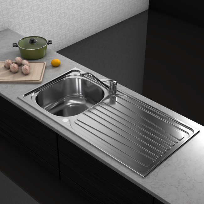 Single Bowl Chrome Stainless Steel Kitchen Sink with Reversible Drainer - Essence Ava