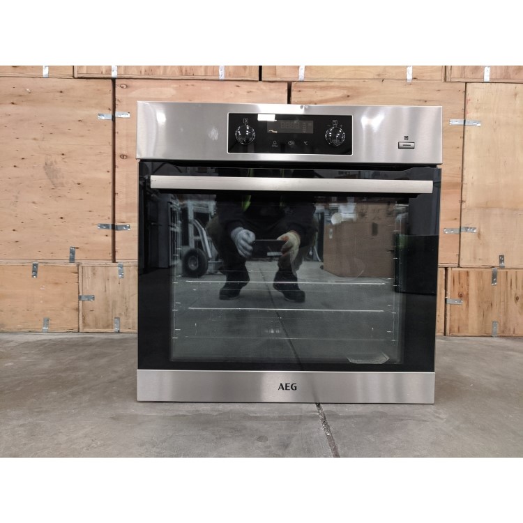 Refurbished AEG SteamBake BPS355020M Pyrolytic Self Cleaning 60cm Single Built In Electric Oven Stainless Steel