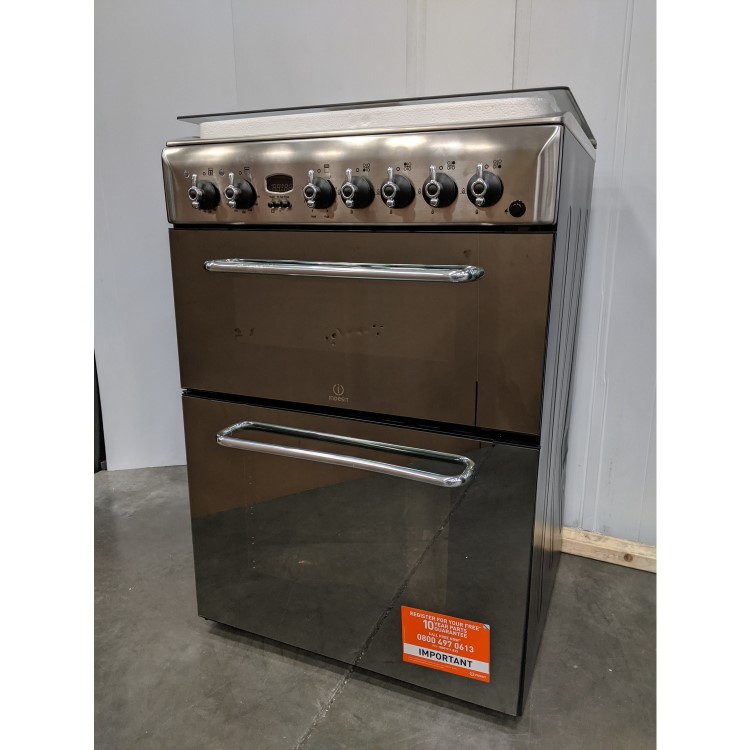 Refurbished Indesit KDP60SE 60cm Double Oven Dual Fuel Cooker Stainless Steel