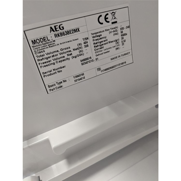 Refurbished AEG RKB638E2MX Freestanding 358 Litre Tall Fridge Silver