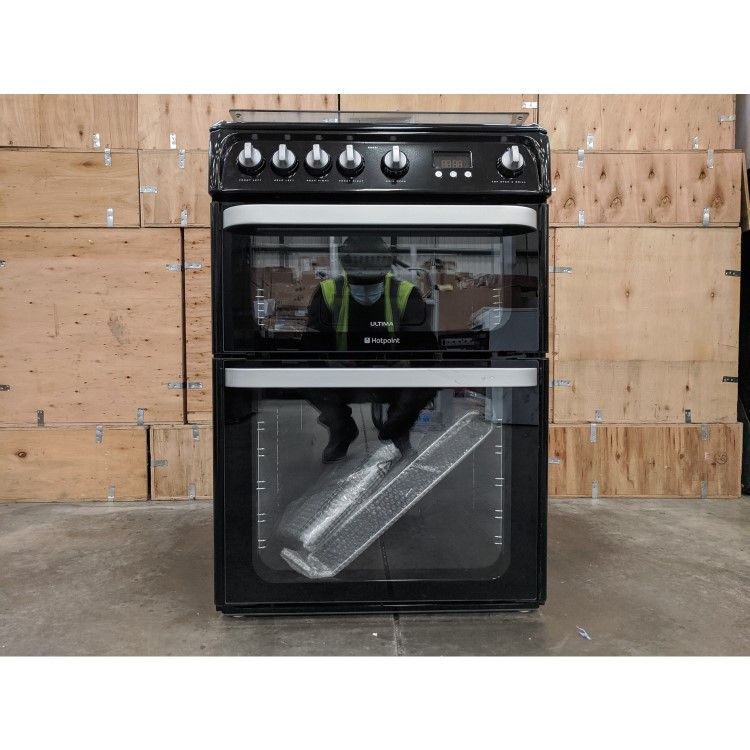 Refurbished Hotpoint Ultima HUG61K 60cm Double Oven Gas Cooker Black