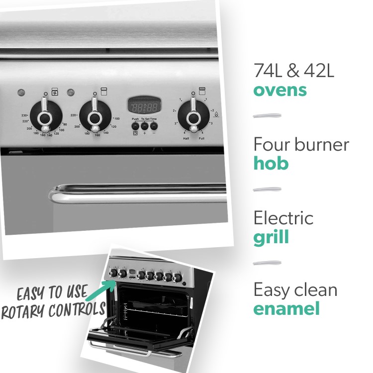 Refurbished Indesit KDP60SE 60cm Double Oven Dual Fuel Cooker Stainless Steel