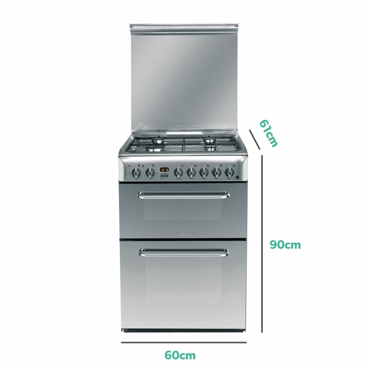 Refurbished Indesit KDP60SE 60cm Double Oven Dual Fuel Cooker Stainless Steel