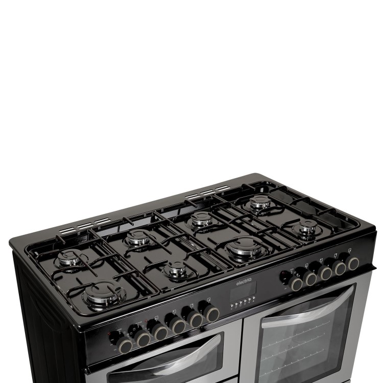 electriQ 100cm Dual Fuel Double Oven Range Cooker - Stainless Steel