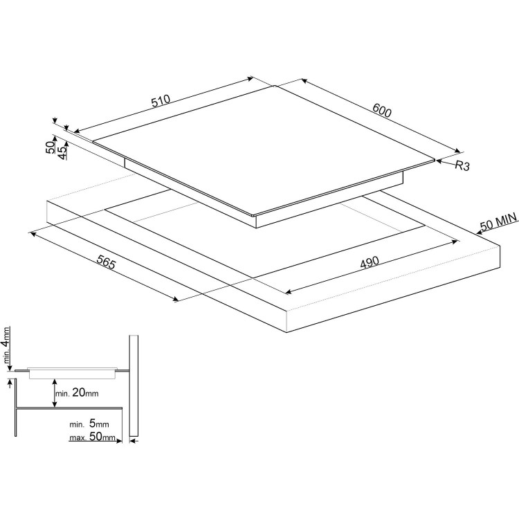 Refurbished Smeg SE264TD 60cm 4 Zone Straight Edge Glass Ceramic Hob with Touch Controls